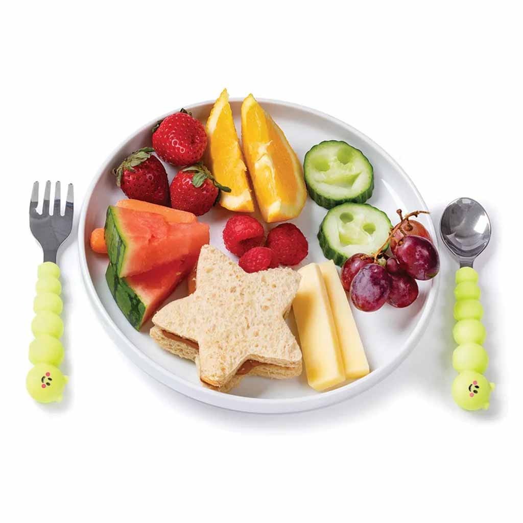 Melii Silicone & Stainless Steel Caterpillar Baby Feeding Spoon & Fork Set