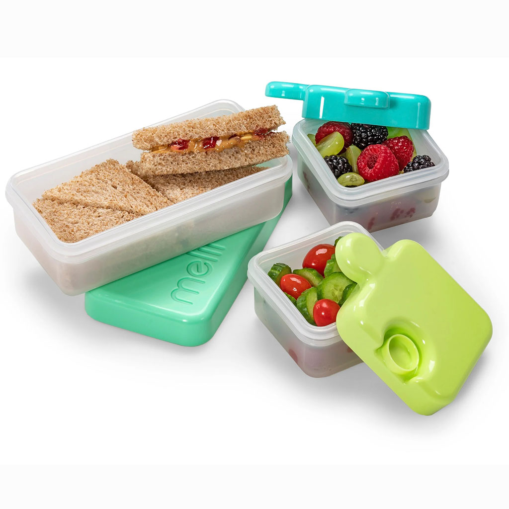 Melii Puzzle Food Container For Toddlers 850ml, Color - Blue/Lime/Turquoise Green, Pack of 3’s 