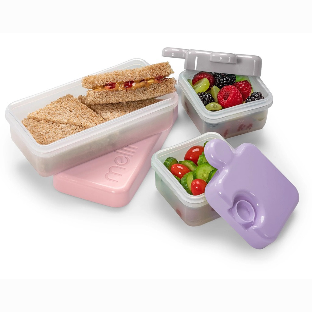 Melii Puzzle Food Container For Toddlers 850ml, Color - Pink/Purple/Grey, Pack of 3’s 