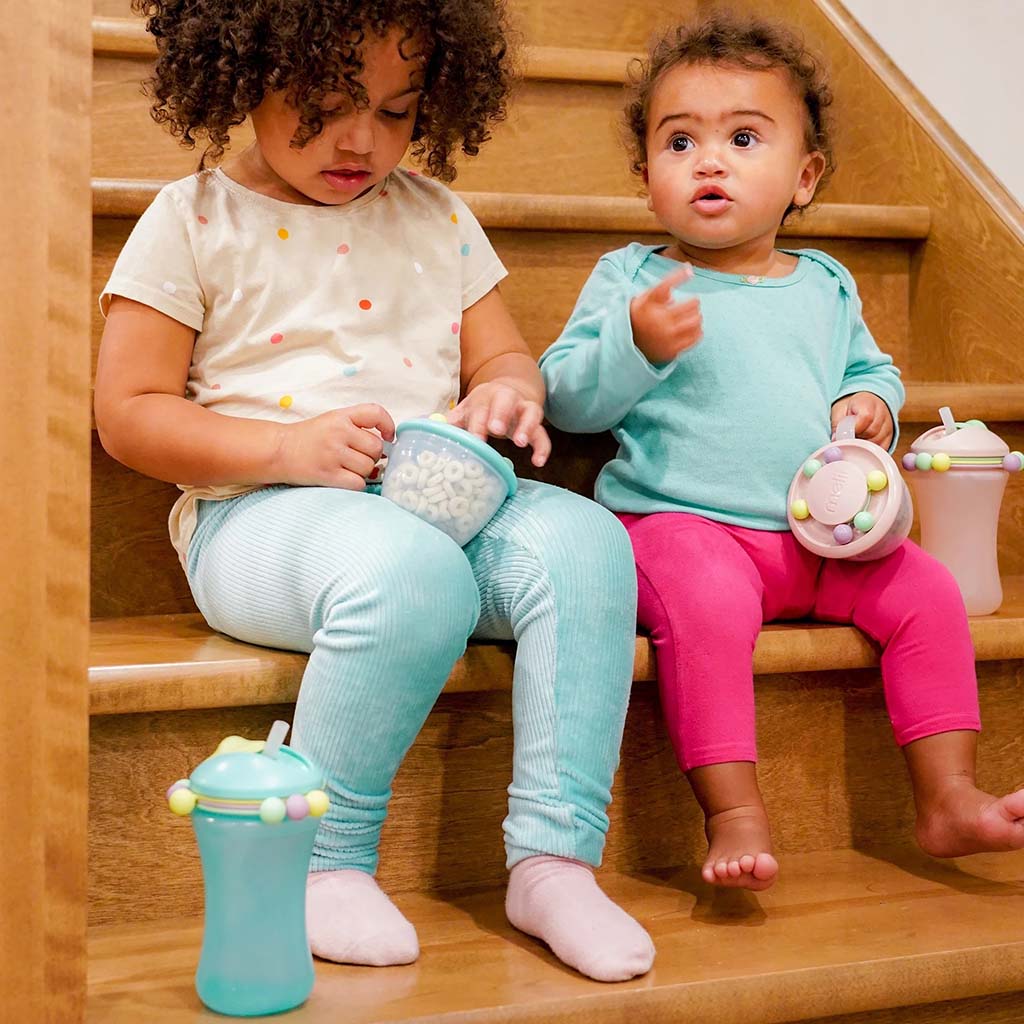 Melii Abacus Baby Feeding Sippy Cup With Straw From 12+ Months - Green & Pink Color 340ml, Pack of 2’s