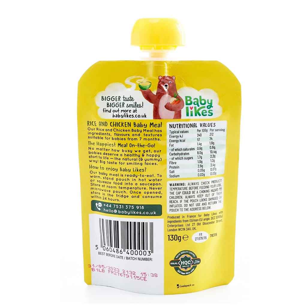 Babylikes Rice & Chicken Stage 2 For 7+ Months Organic Baby Puree 130g