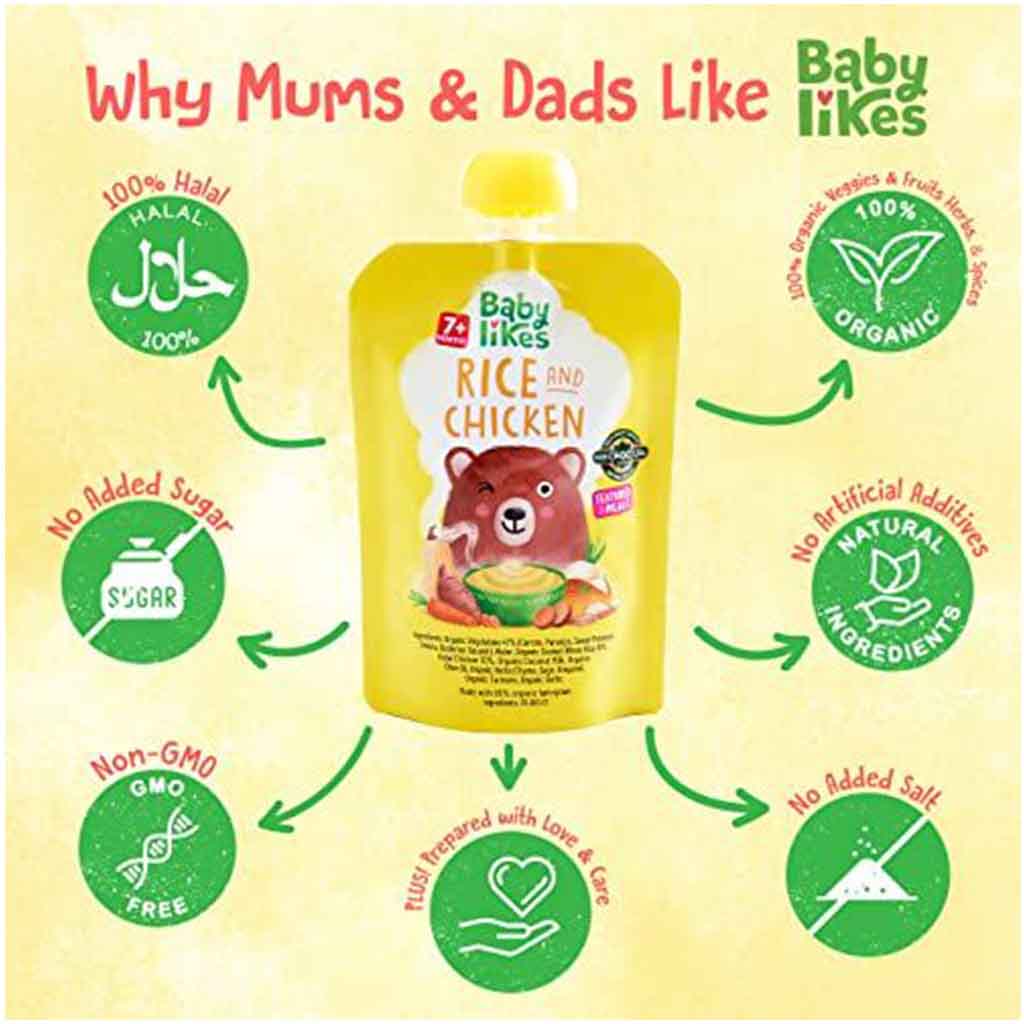 Babylikes Rice & Chicken Stage 2 For 7+ Months Organic Baby Puree 130g