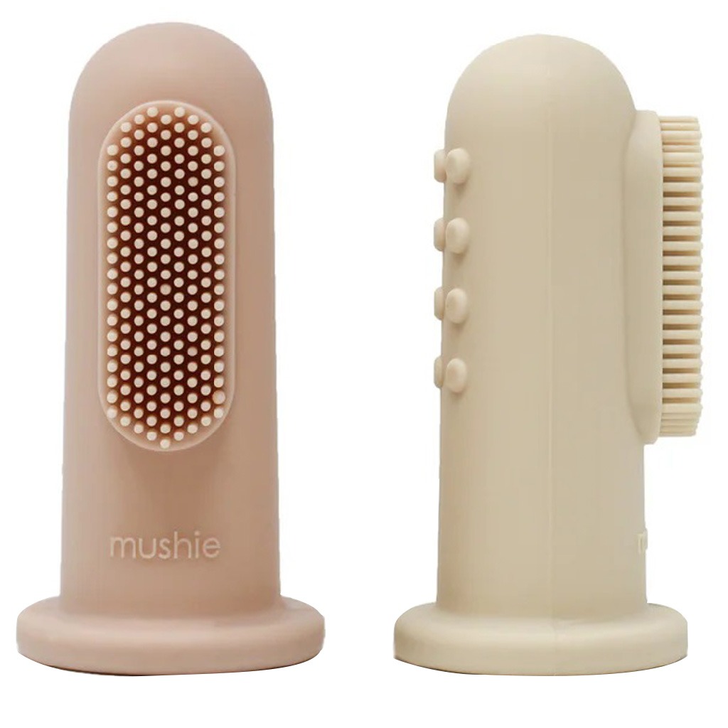 Mushie Finger Baby Toothbrushes - Blush/Shifting Sand Color, Pack of 2’s