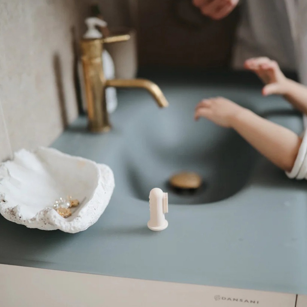 Mushie Finger Baby Toothbrushes - Blush/Shifting Sand Color, Pack of 2’s