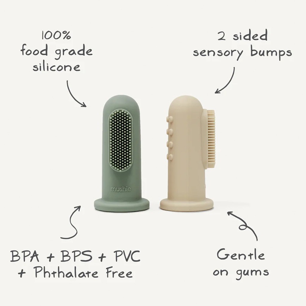 Mushie Finger Baby Toothbrushes - Blush/Shifting Sand Color, Pack of 2’s