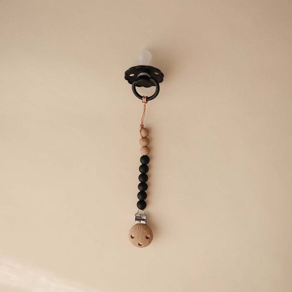 Mushie Eva Silicone Baby Pacifier Fabric Clip - Black Color, Pack of 1’s