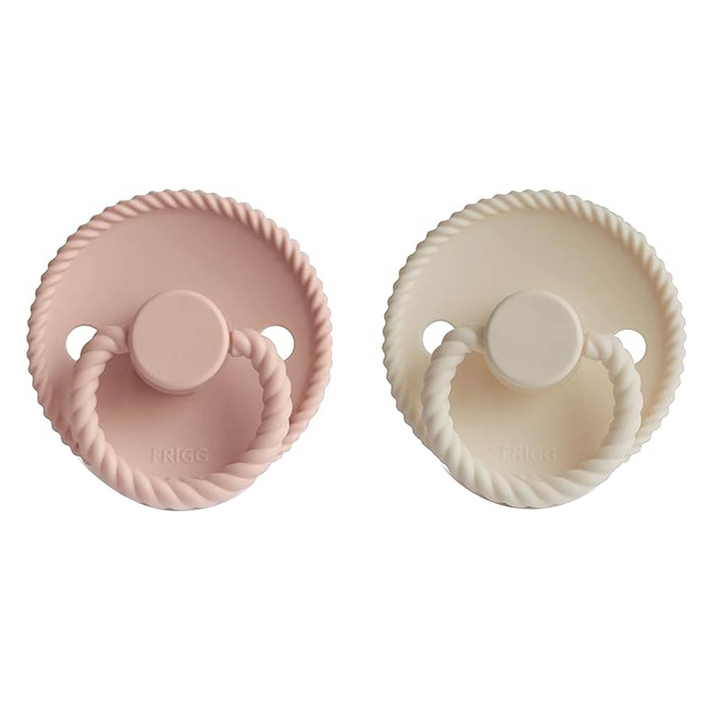 Frigg Rope Natural Rubber Baby Pacifiers, Size 2, 6-18 Months, Blush/ Cream Color, Pack of 2’s 