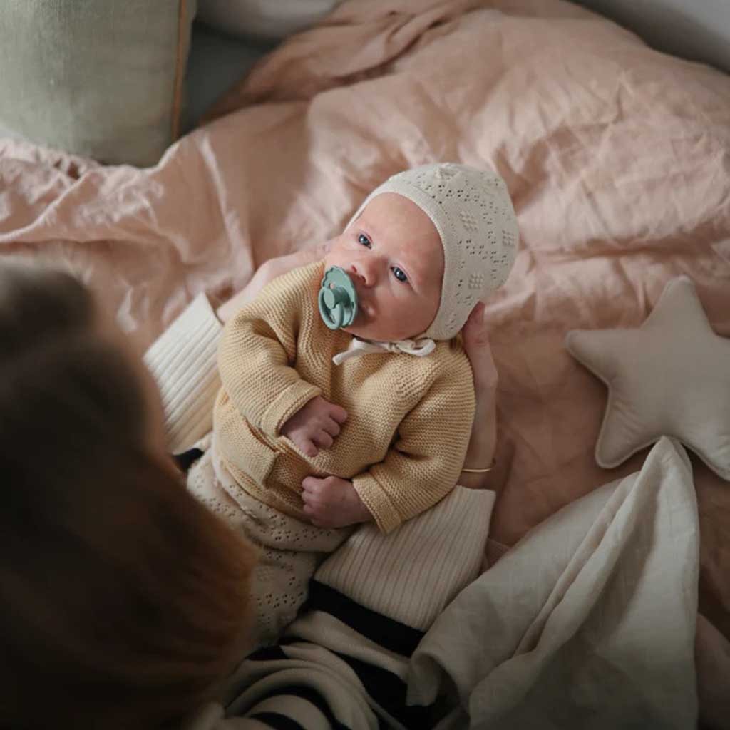 Frigg Daisy Silicone Baby Pacifiers, Size 1, 0-6 Month, Blush/ Cedar Color, Pack of 2’s