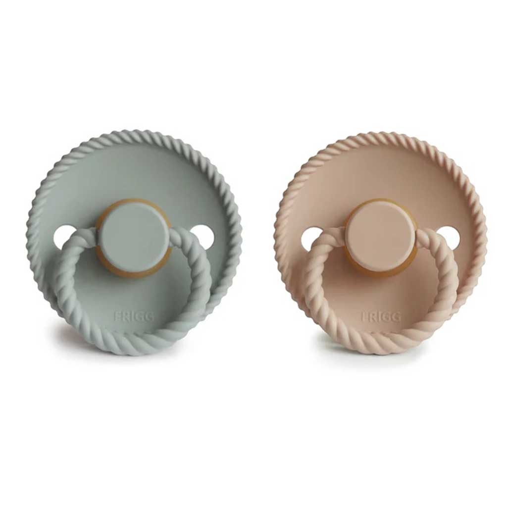 Frigg Rope Natural Rubber Baby Pacifiers, Size 2, 6-18 Months, Cream/ Sage Color, Pack of 2’s 