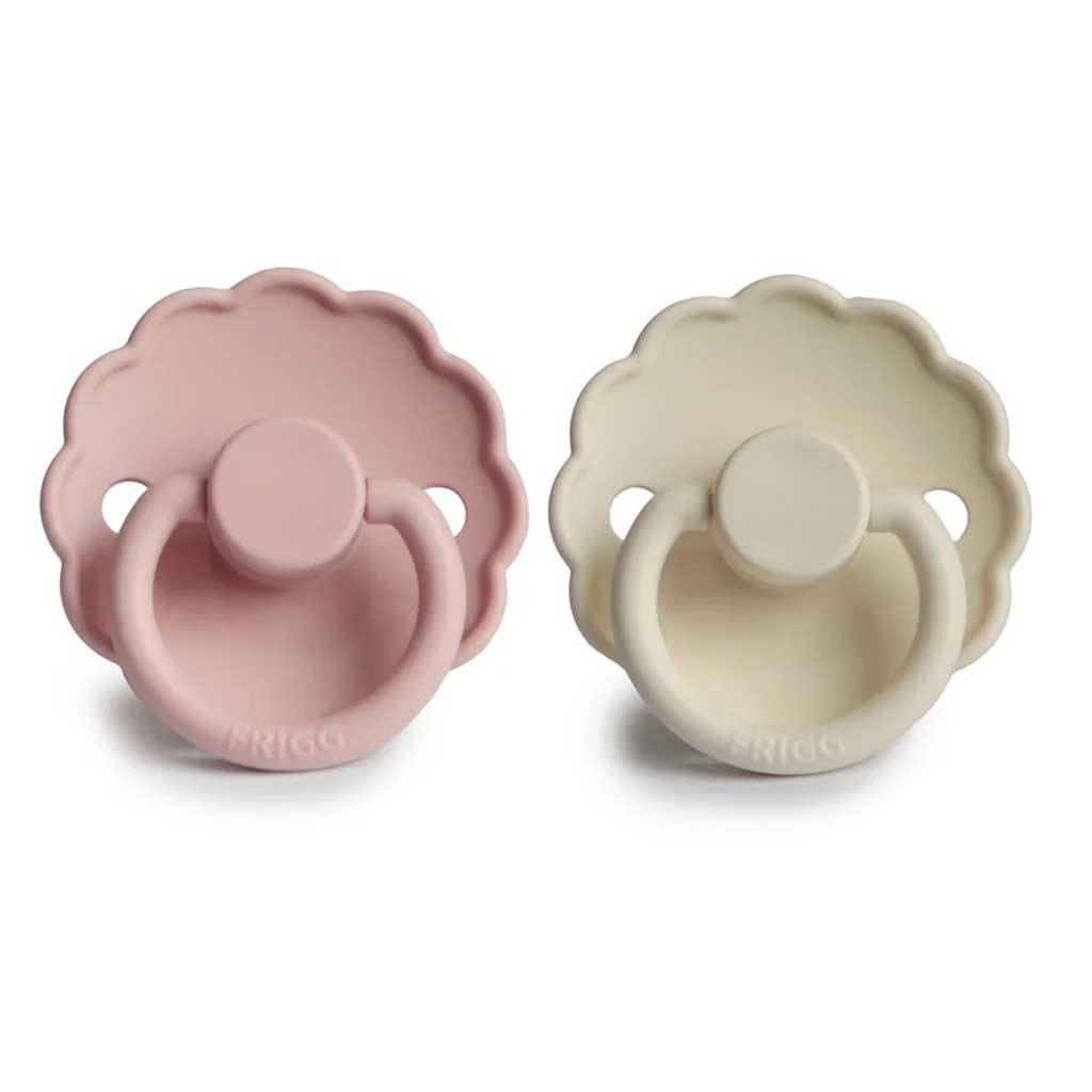 Frigg Daisy Silicone Baby Pacifiers, Size 2 For 6 To 18 Months Baby, Color - Cream/ Pink, Pack of 2’s