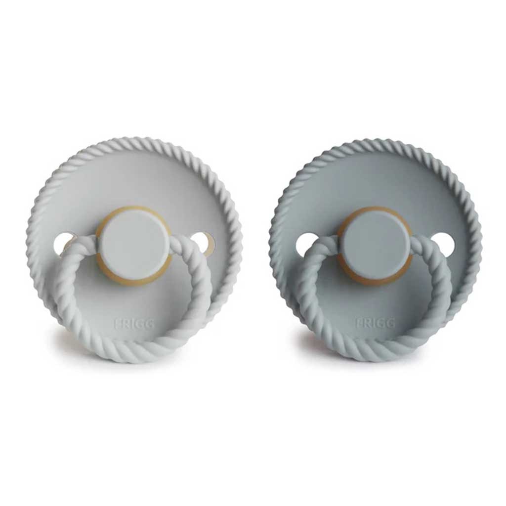 Frigg Rope Natural Rubber Baby Pacifiers, Size 2, 6-18 Months, Silver Gray/French Gray Color, Pack of 2’s 
