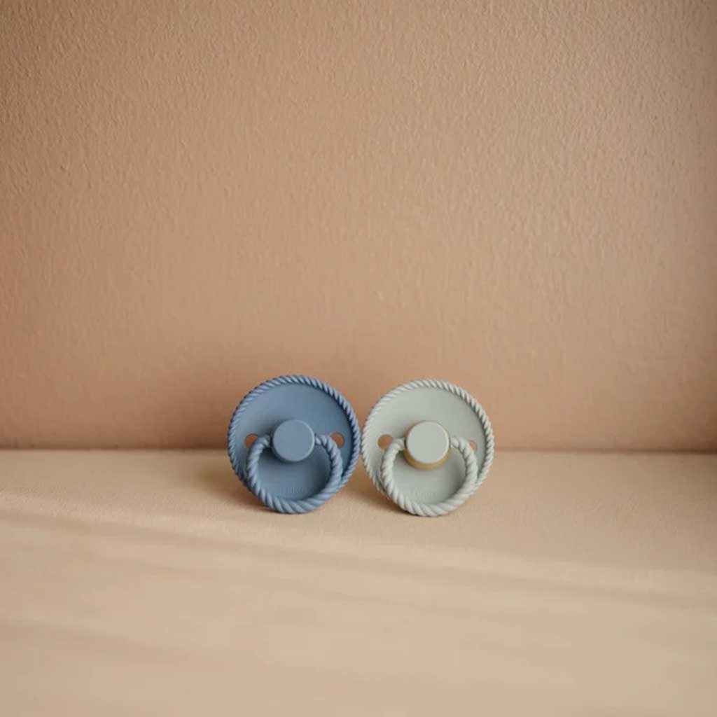 Frigg Rope Natural Rubber Baby Pacifiers, Size 2, 6-18 Months, Silver Gray/French Gray Color, Pack of 2’s 