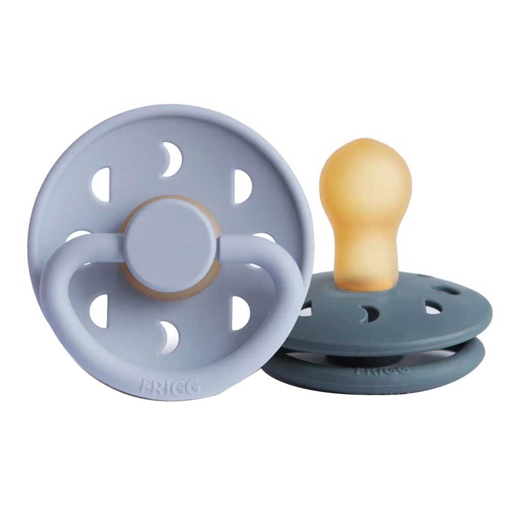 Frigg Moon Phase Natural Rubber Baby Pacifiers, Size 2, 6-18 Months, Powder Blue/ Slate Color, Pack of 2’s