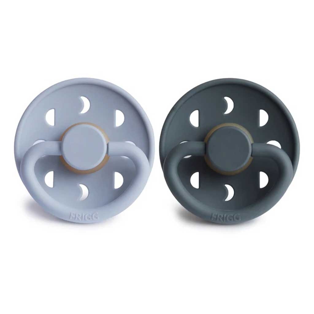 Frigg Moon Phase Natural Rubber Baby Pacifiers, Size 2, 6-18 Months, Powder Blue/ Slate Color, Pack of 2’s