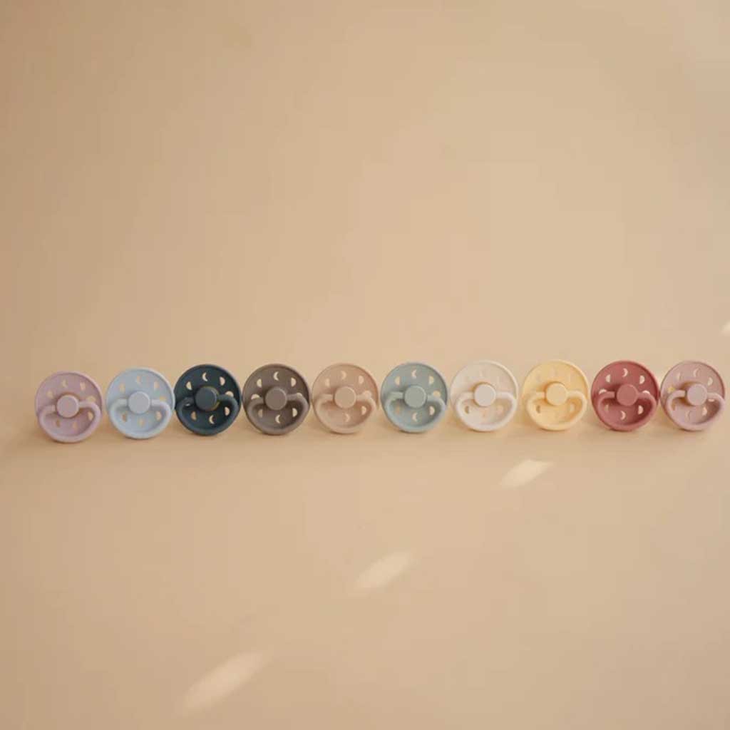 Frigg Moon Phase Natural Rubber Baby Pacifiers, Size 2, 6-18 Months, Powder Blue/ Slate Color, Pack of 2’s