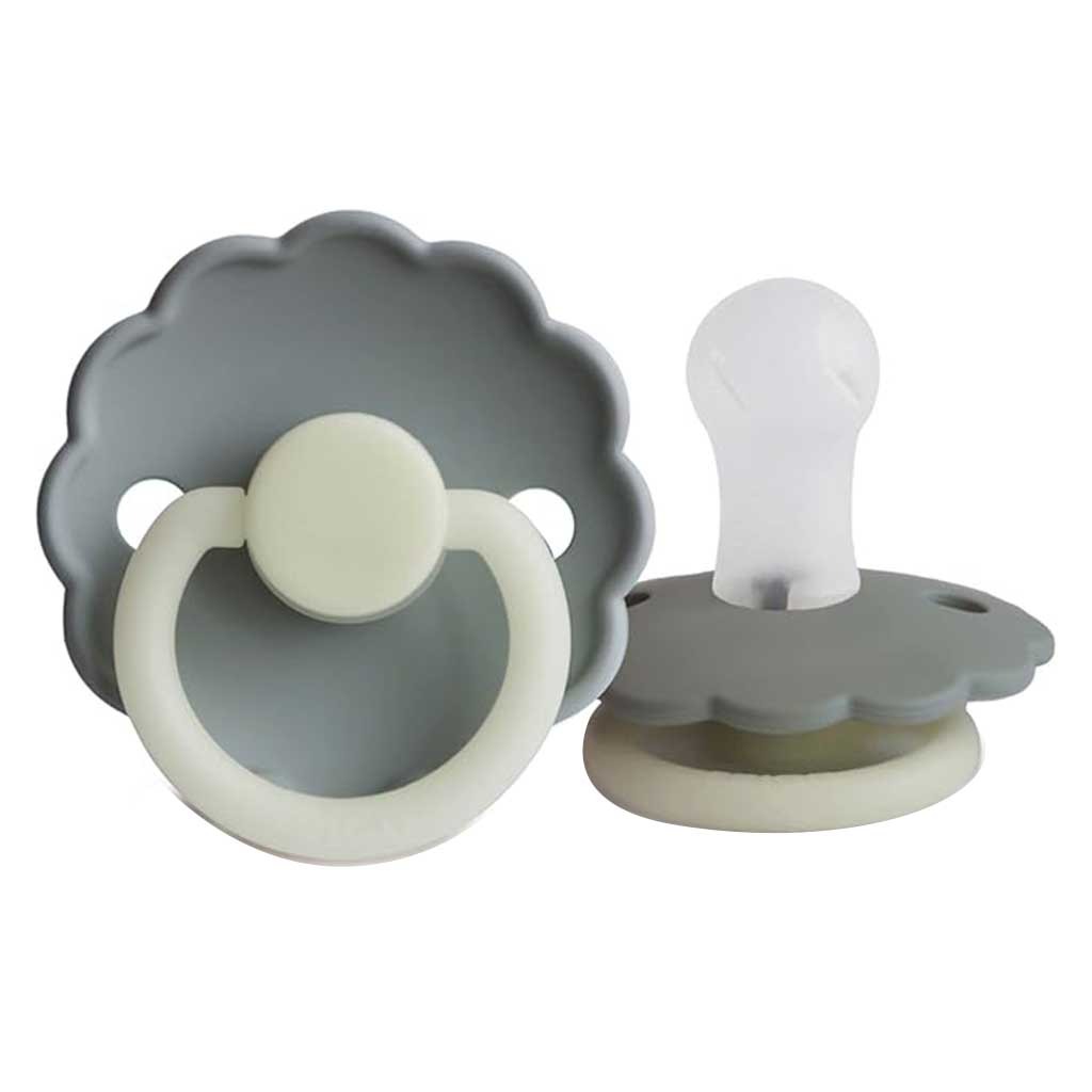 Frigg Daisy Night Silicone Baby Pacifiers, Size 2, 6-18 Months, French Gray/ Portobello Color, Pack of 2’s