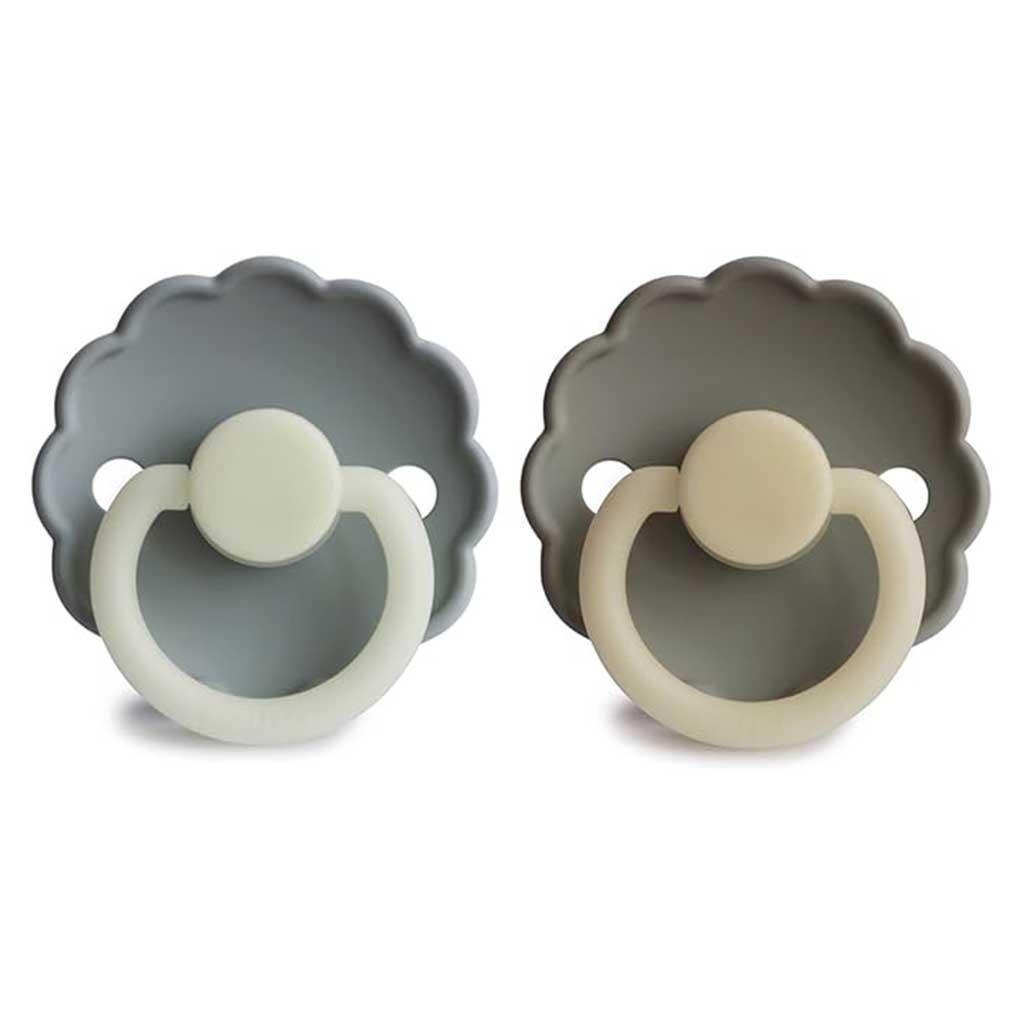 Frigg Daisy Night Silicone Baby Pacifiers, Size 2, 6-18 Months, French Gray/ Portobello Color, Pack of 2’s