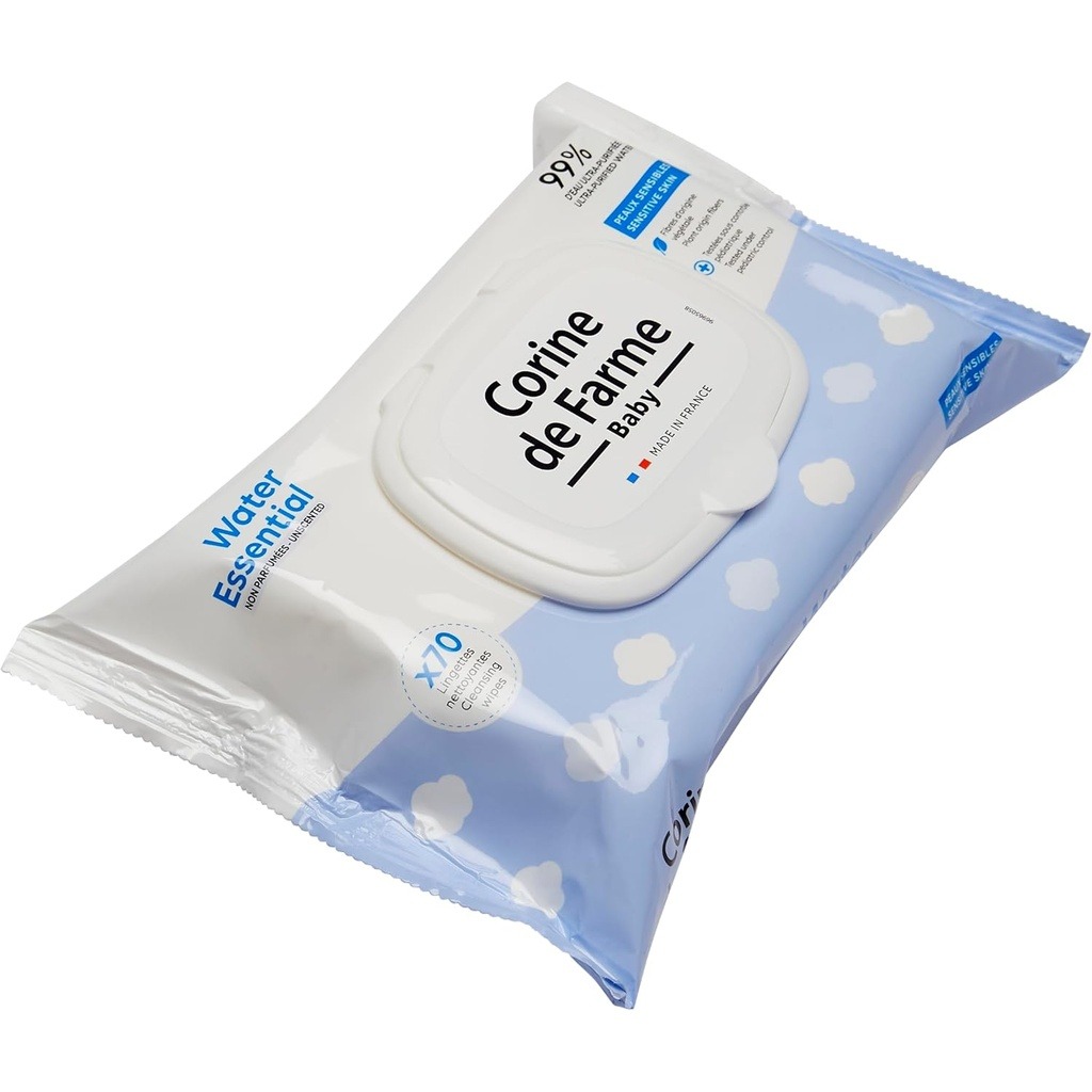 Corine De Farme Water Essential Unscented Baby Wet Wipes, Pack of 70's