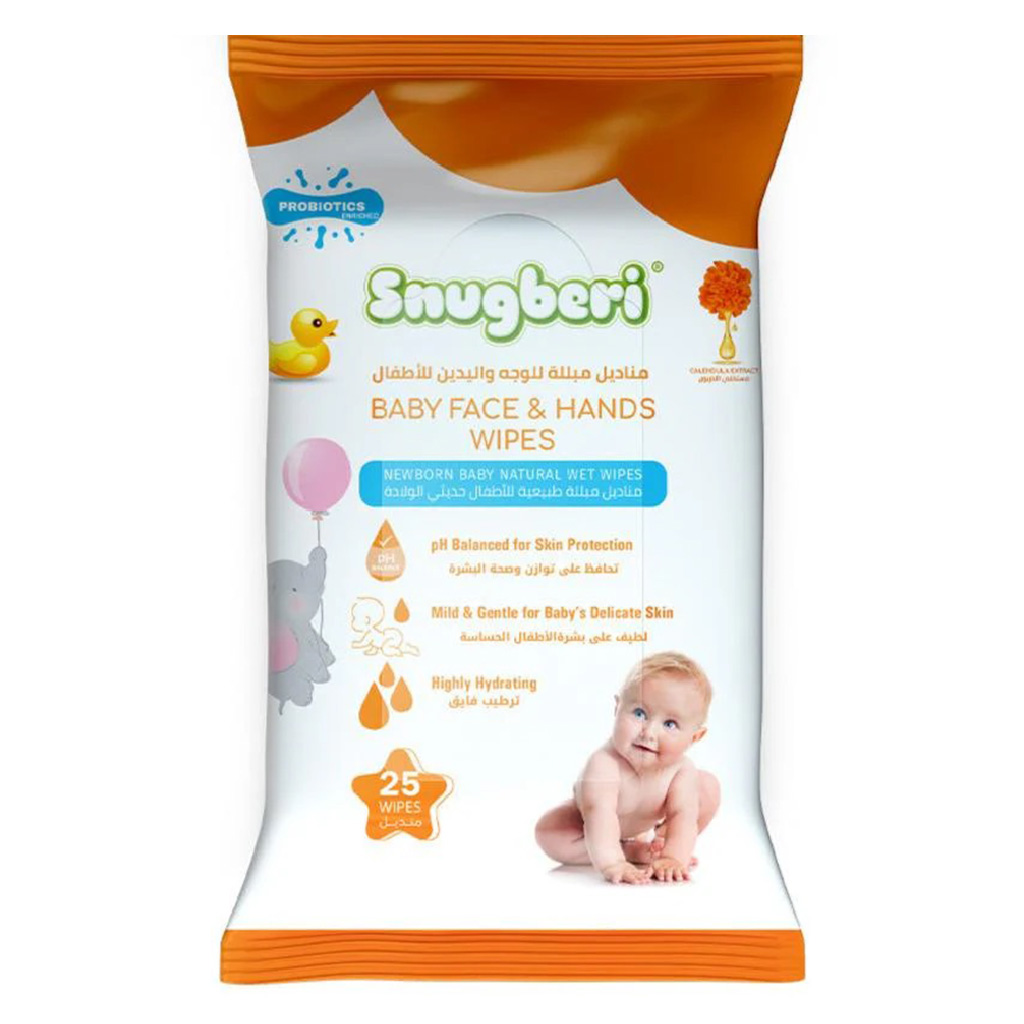 Snugberi Probiotic Newborn Natural Baby Wet Wipes For Face & Hands, Pack of 25’s