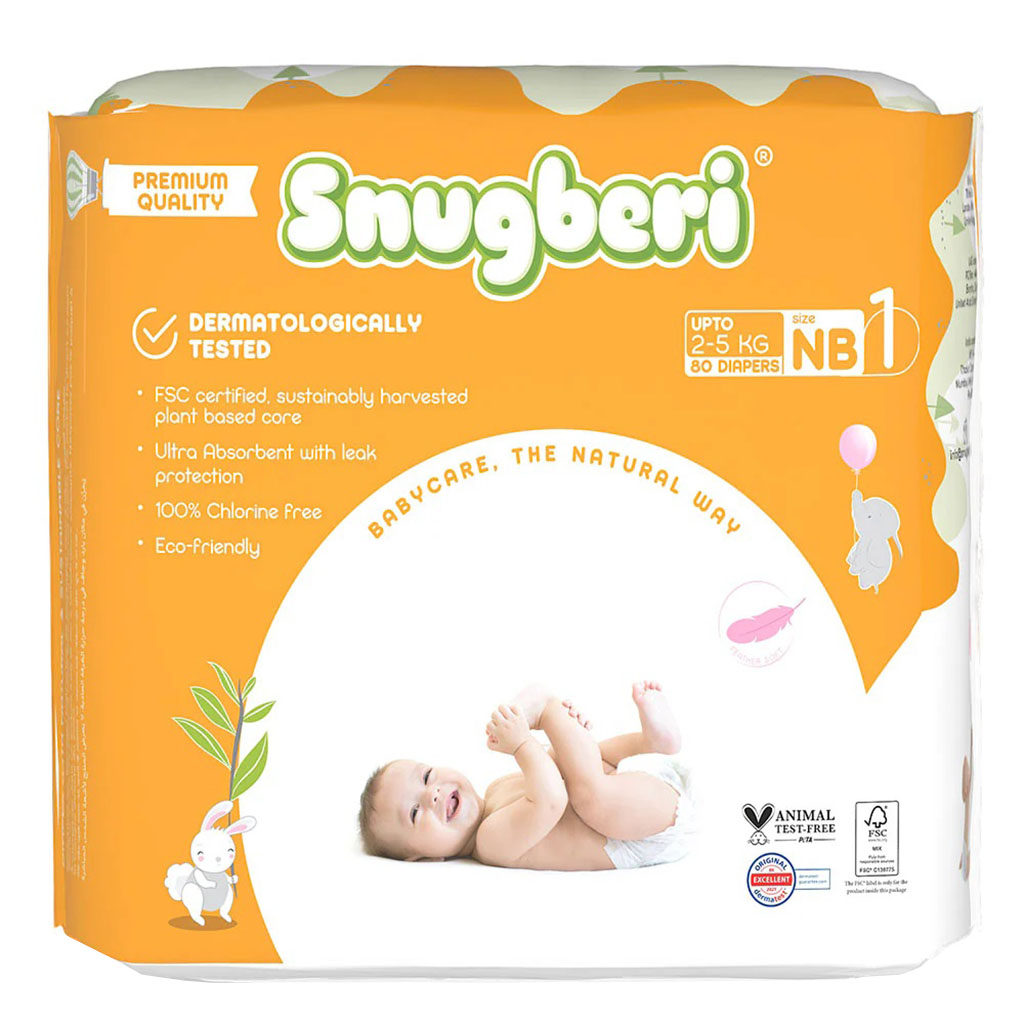 Snugberi Newborn Baby Diapers, Size 1, 2-5kg, MEGA PACK of 80’s