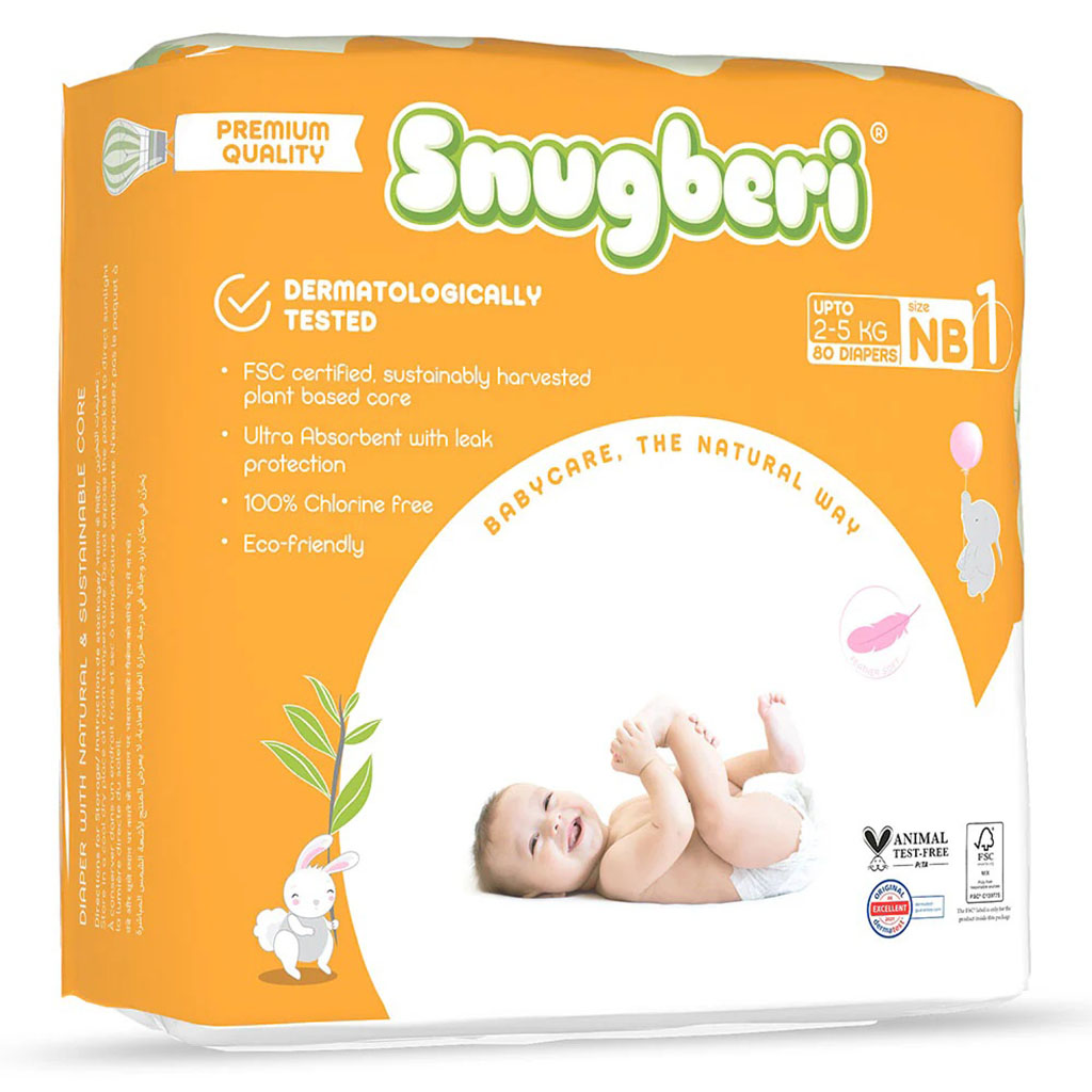 Snugberi Newborn Baby Diapers, Size 1, 2-5kg, MEGA PACK of 80’s