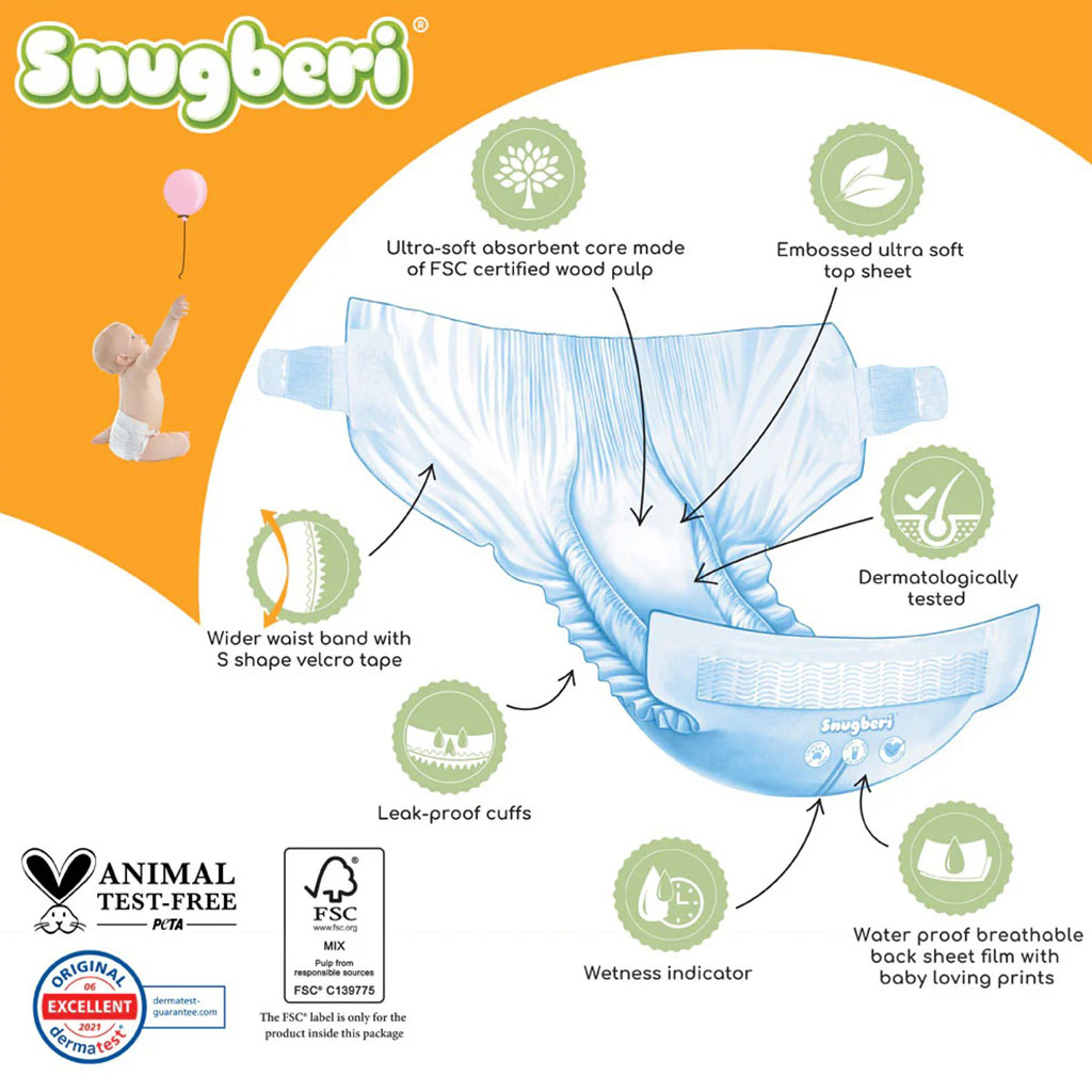 Snugberi Newborn Baby Diapers, Size 1, 2-5kg, MEGA PACK of 80’s