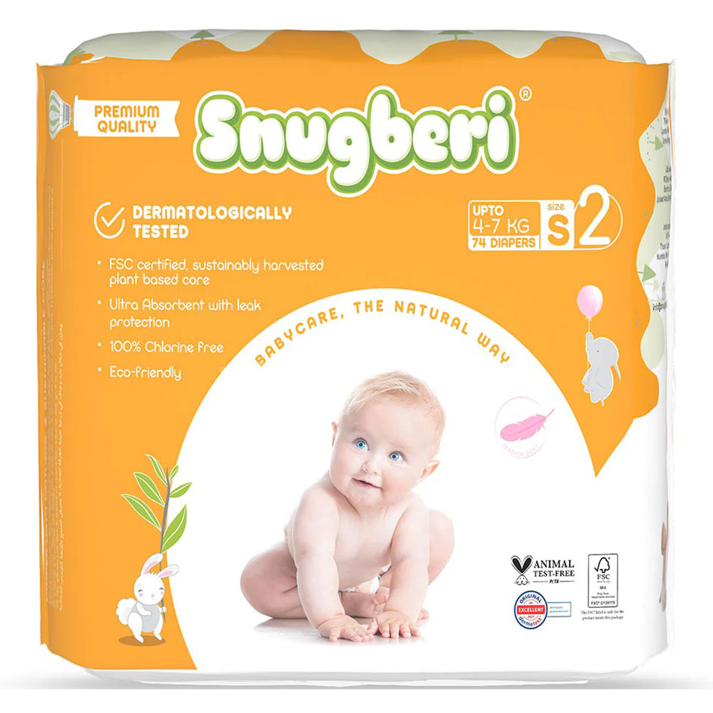 Snugberi Baby Diapers, Size 2, Small, 4-7Kg, MEGA PACK of 74’s