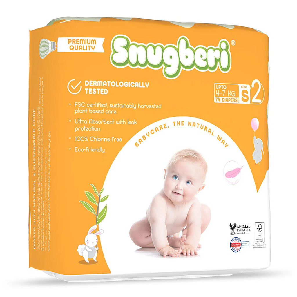 Snugberi Baby Diapers, Size 2, Small, 4-7Kg, MEGA PACK of 74’s