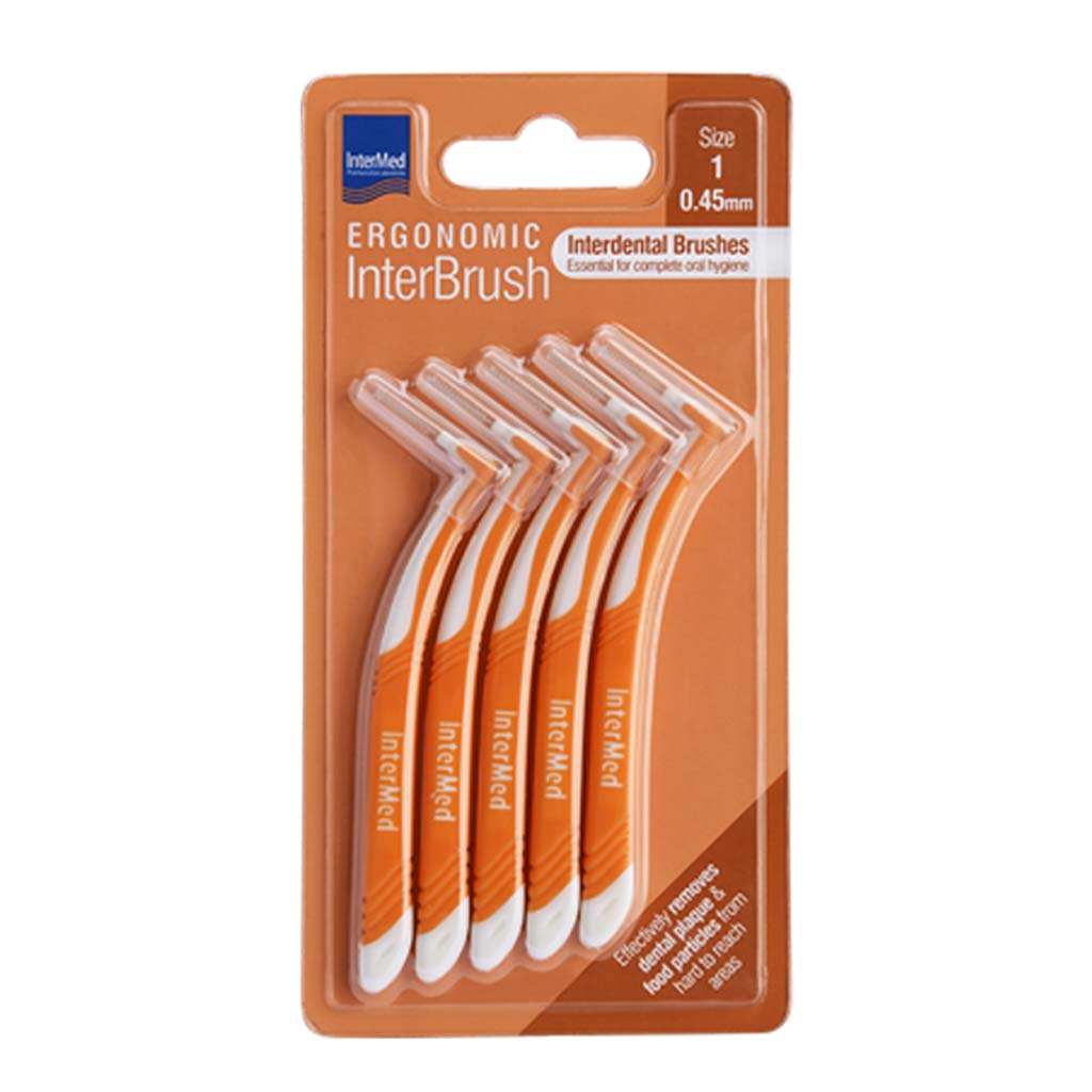 Intermed Ergonomic Interdental Brush Size 1, 0.45mm - Orange, Pack of 5's