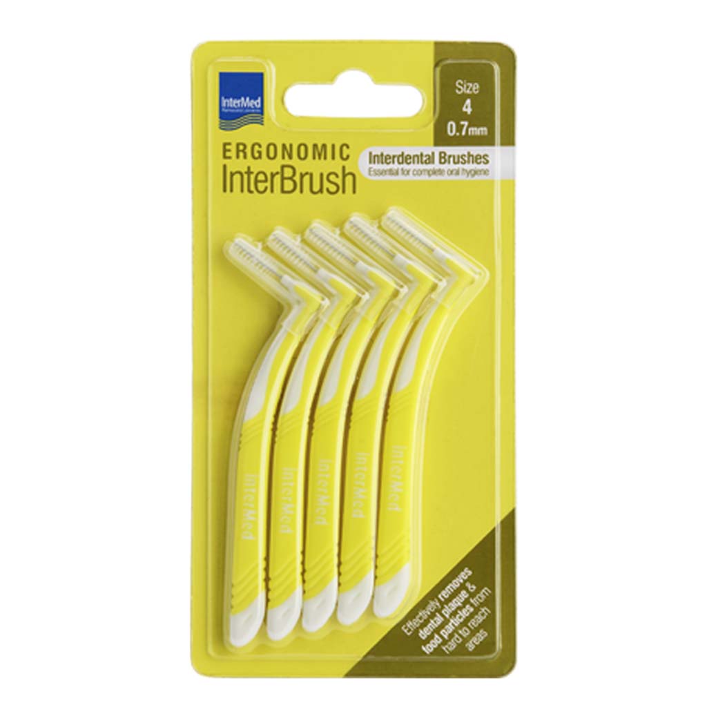 Intermed Ergonomic Interdental Brush Size 4, 0.70mm - Yellow, Pack of 5's