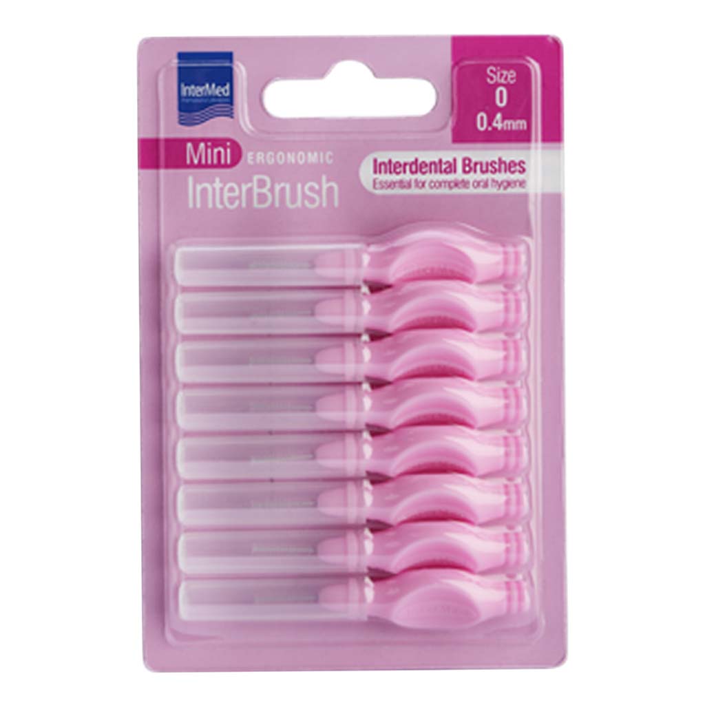 Intermed Ergonomic Interdental Mini Brush, Size 0, 0.40mm - Pink, Pack of 8's
