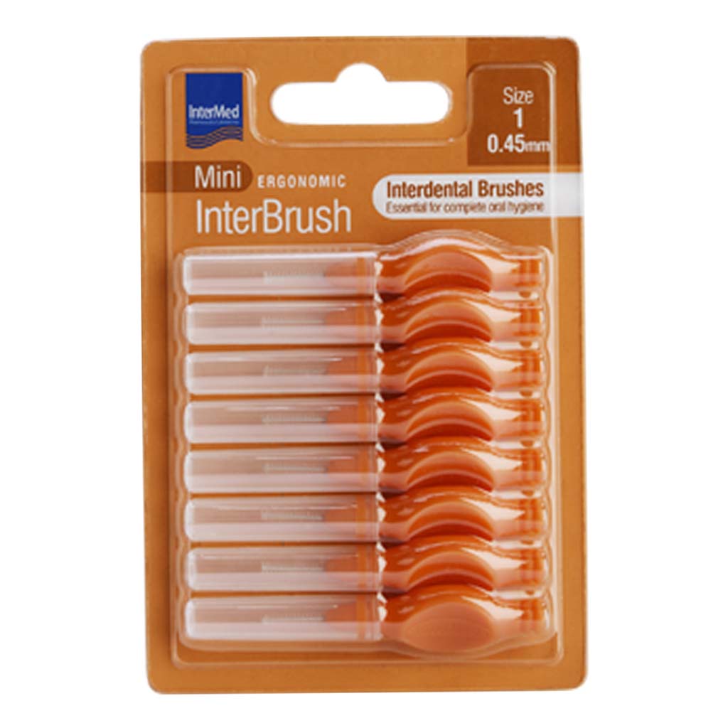 Intermed Ergonomic Interdental Mini Brush, Size 1, 0.45mm - Orange, Pack of 8's