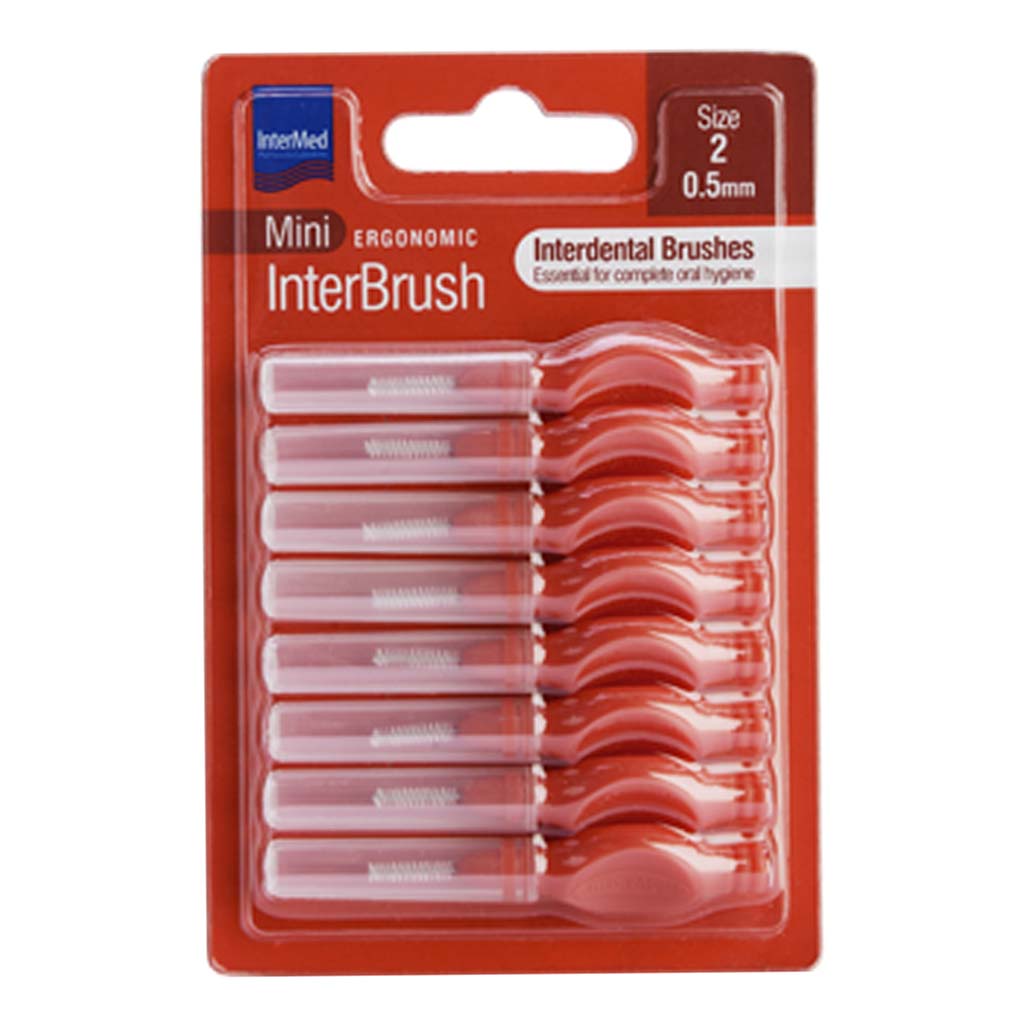 Intermed Ergonomic Interdental Mini Brush, Size 2, 0.50mm - Red, Pack of 8's