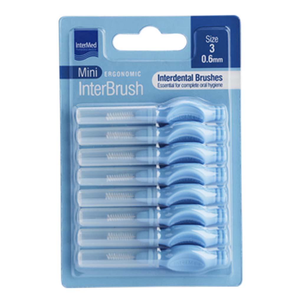 Intermed Ergonomic Interdental Mini Brush, Size 3, 0.60mm - Blue, Pack of 8's
