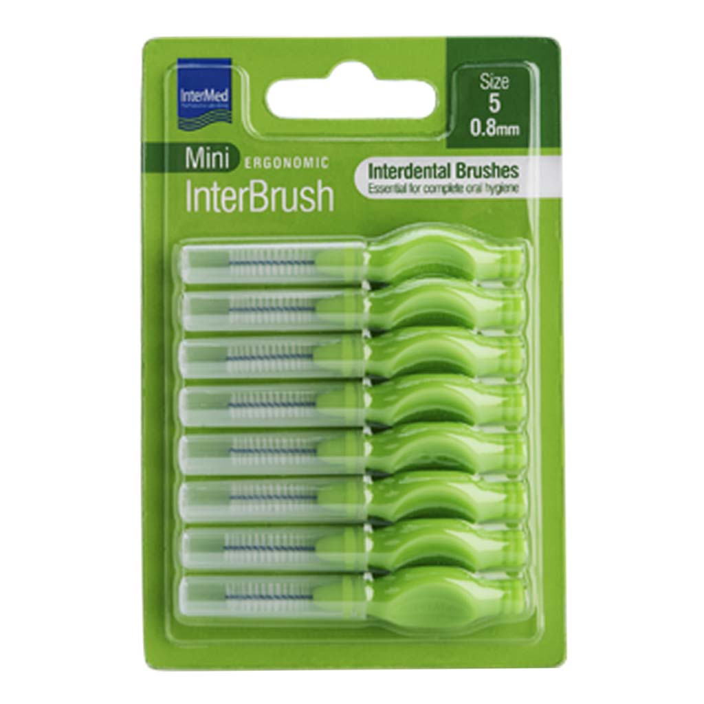 Intermed Ergonomic Interdental Mini Brush, Size 5, 0.80mm - Green, Pack of 8's