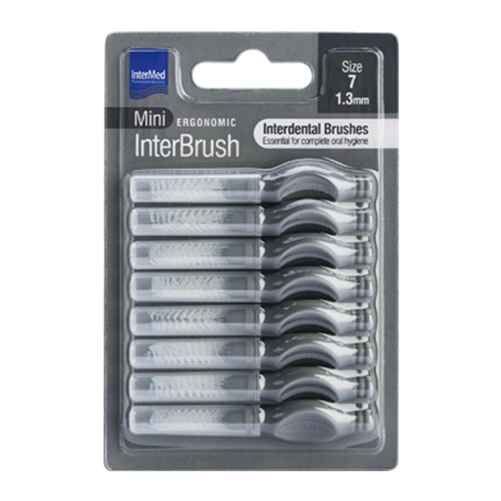 Intermed Ergonomic Interdental Mini Brush, Size 7, 1.3mm - Grey, Pack of 8's