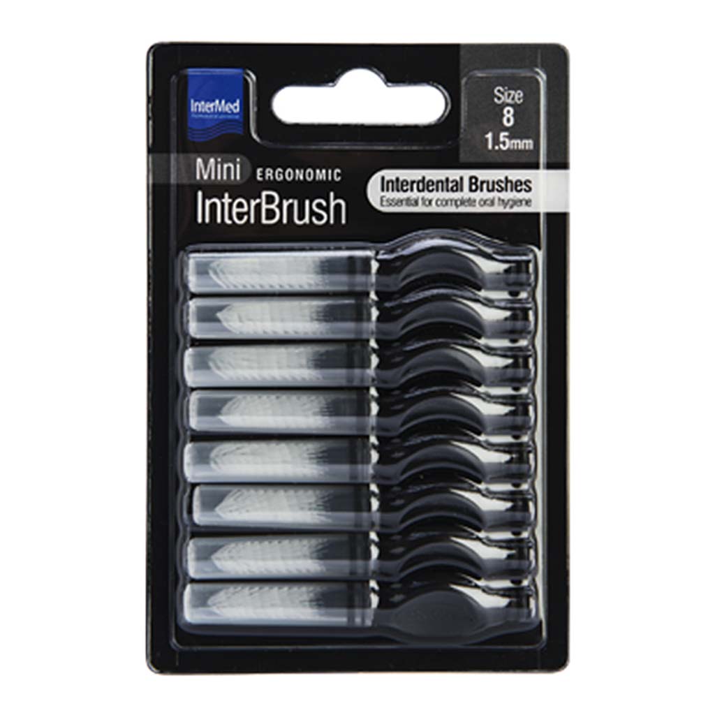 Intermed Ergonomic Interdental Mini Brush, Size 8, 1.5mm - Grey, Pack of 8's