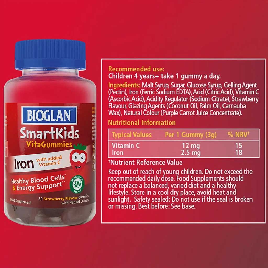 Bioglan SmartKids Iron &Vitamin C Vitagummies - Strawberry Flavor, Pack of 30's