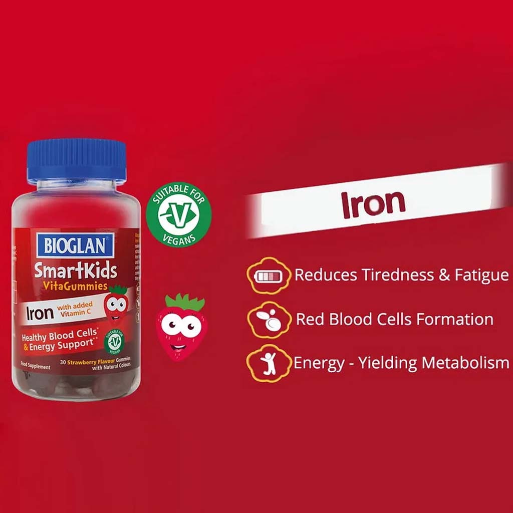 Bioglan SmartKids Iron &Vitamin C Vitagummies - Strawberry Flavor, Pack of 30's
