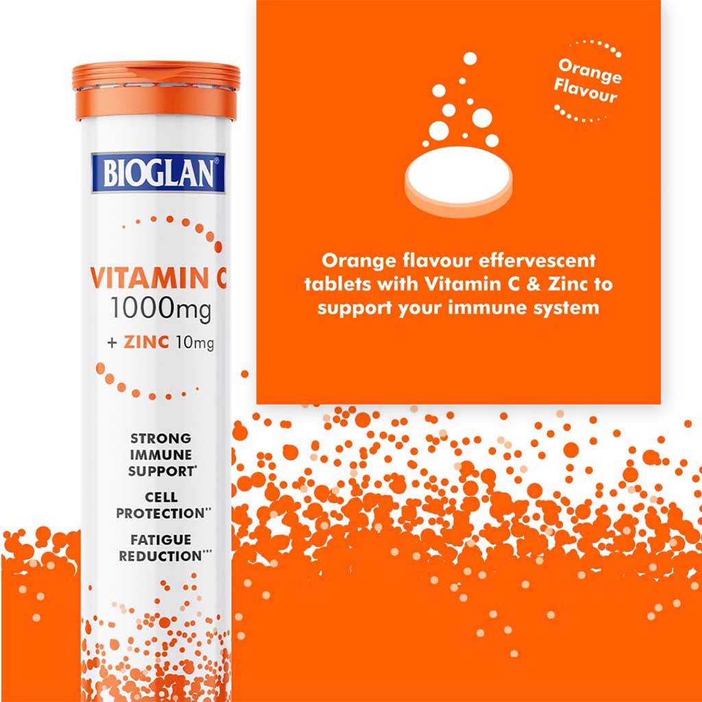 Bioglan Immunity Fizz Vitamin C 1000mg & Zinc Effervescent Tablets, Pack of 20's