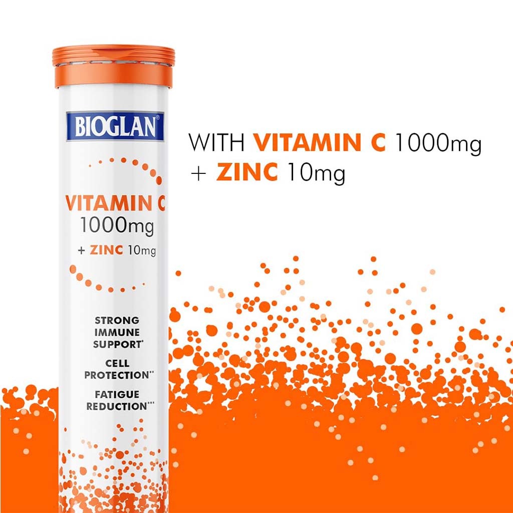 Bioglan Immunity Fizz Vitamin C 1000mg & Zinc Effervescent Tablets, Value Pack of 2*20's