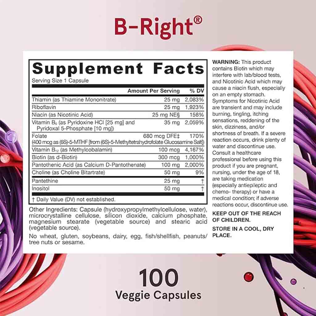 Jarrow Formulas B-Right Optimized Vitamin B Complex Capsules, Pack of 100's