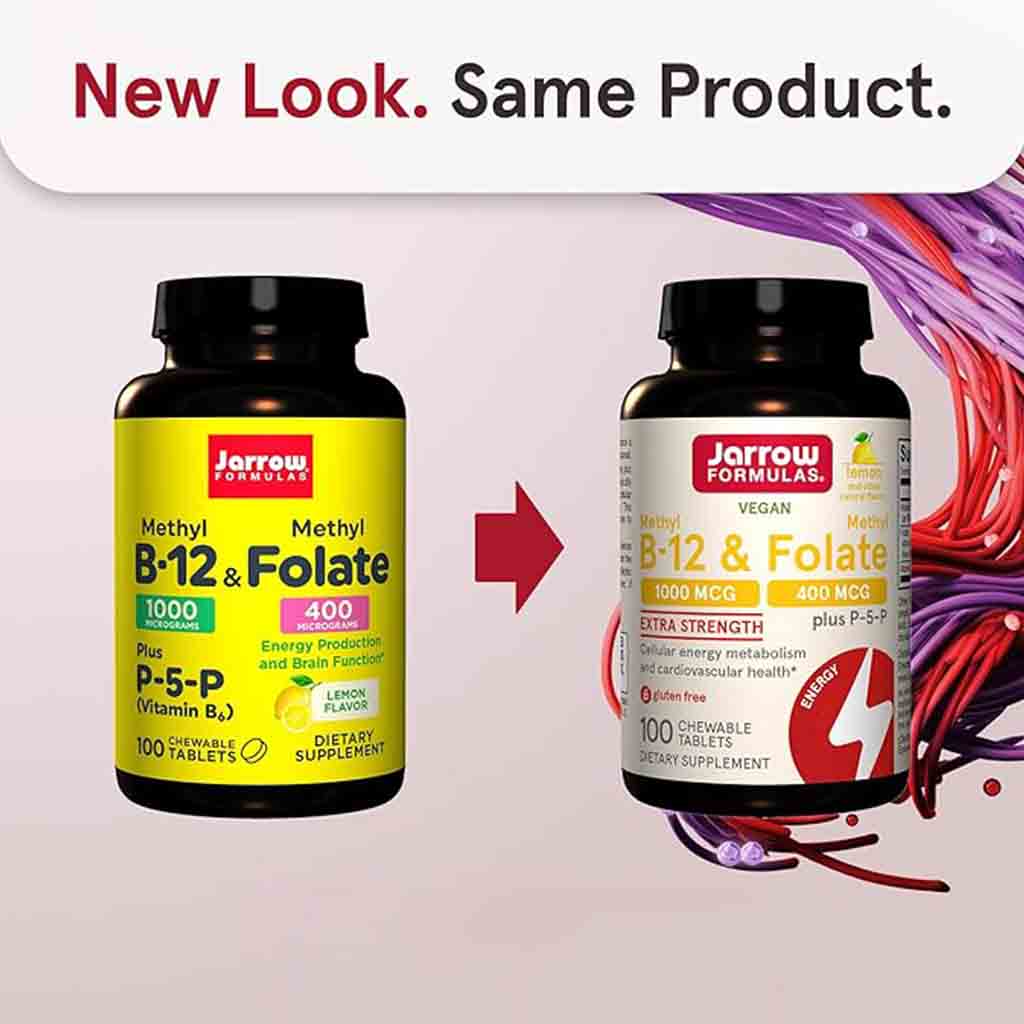 Jarrow Formulas Methyl B12 & Folate Chewable Tablets, Pack of 100's