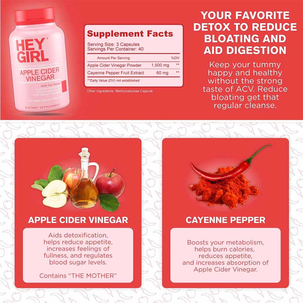 Hey Girl Nutrition Apple Cider Vinegar Capsules, Pack of 120's