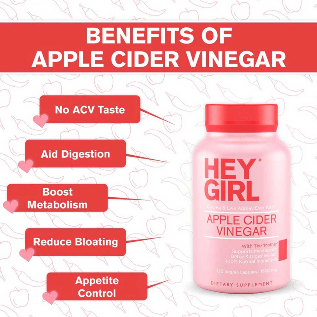 Hey Girl Nutrition Apple Cider Vinegar Capsules, Pack of 120's