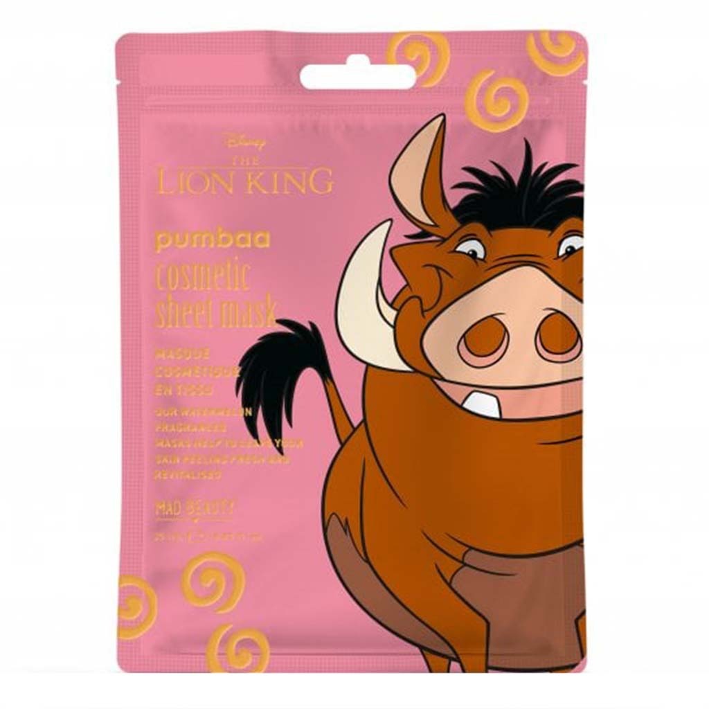 Mad Beauty Disney The Lion King Pumbaa, Watermelon Fragranced Cosmetic Face Sheet Mask 25ml 