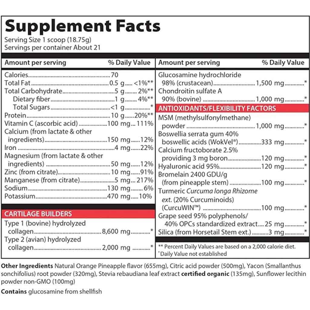 Vibrant Health Joint Vibrance 10600mg Collagen Powder For Joint Support - Orange Pineapple Flavored, 21 Servings