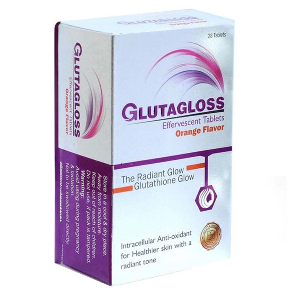 Glutagloss Glutathione Orange Flavored Effervescent Tablets For Skin Whitening & Glow, Pack of 28’s