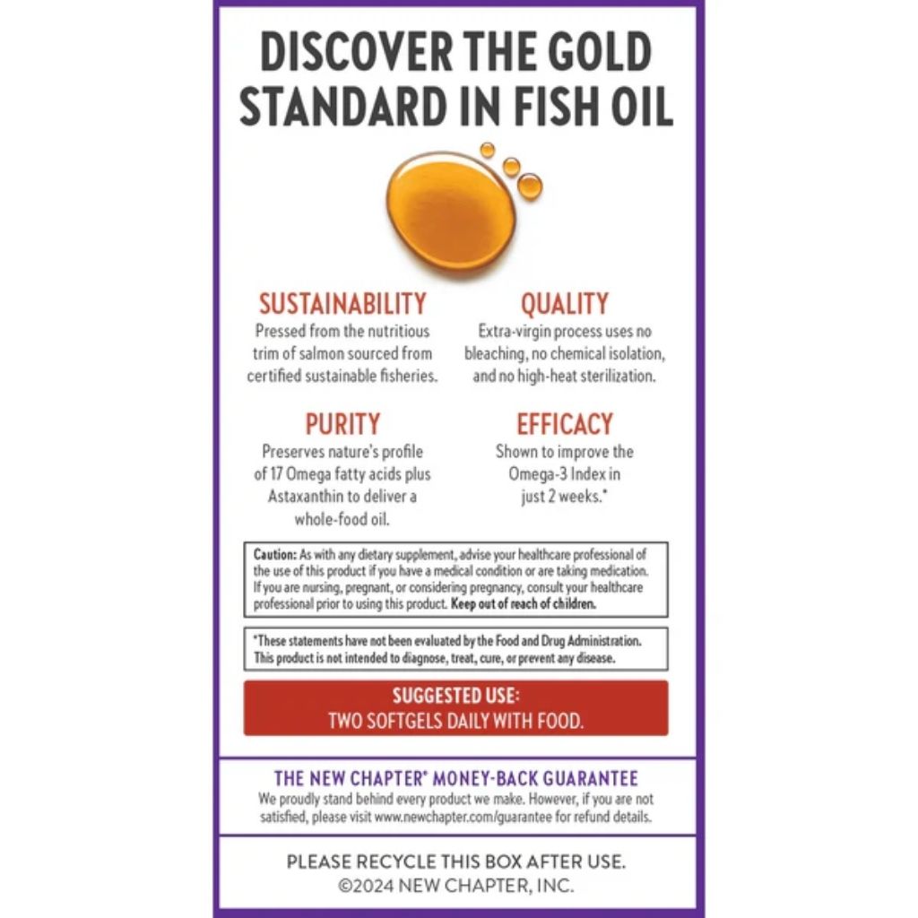 New Chapter Wholemega 1000mg Fish Oil Softgels, Pack of 60's