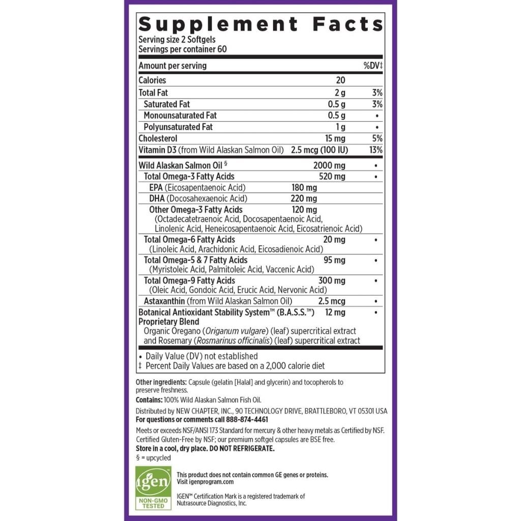 New Chapter Wholemega 1000mg Fish Oil Softgels, Pack of 120's